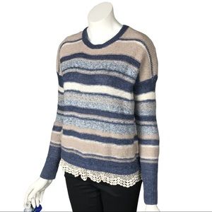 Abercrombie Sweater Blue & Cream Lace Crochet Hem Striped Girls Size 15/16